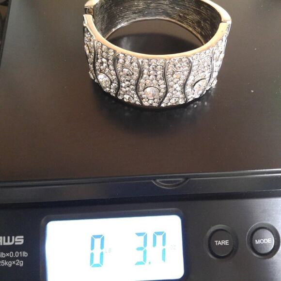 Wide Clear Rhinestone Cuff Hinged Bracelet, Silver Tone, 7 1/2 Inches - Picture 8 of 8